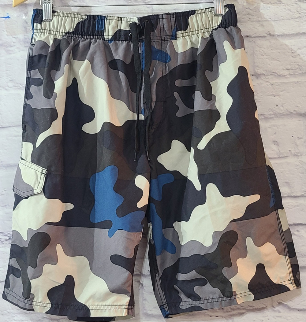 Kavu Swim Trunks Shorts Men's Large Black Blue Gray Camouflage Lined Pockets